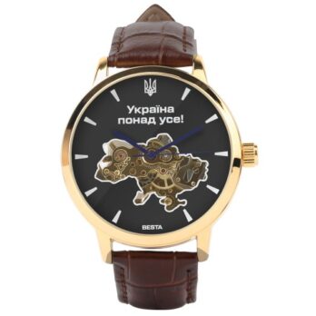 механічний годинник Besta Skeleton Gold Black Metal, 2 ремінці