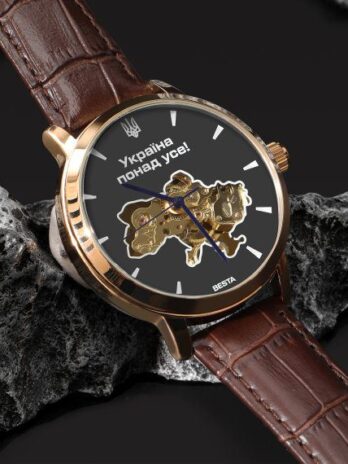 механічний годинник Besta Skeleton Gold Black Metal, 2 ремінці