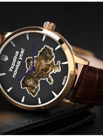 механічний годинник Besta Skeleton Gold Black Metal, 2 ремінці