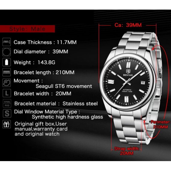 механічний годинник Benyar Automatic 10 BAR - Зображення 3