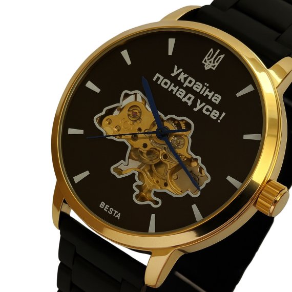 механічний годинник Besta Skeleton Gold Black Metal, 2 ремінці - Зображення 6