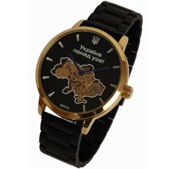 механічний годинник Besta Skeleton Gold Black Metal, 2 ремінці