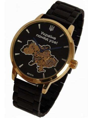 механічний годинник Besta Skeleton Gold Black Metal, 2 ремінці