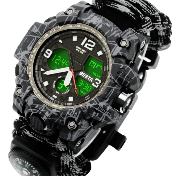 водостійкий тактичний годинник Besta Life Pro Grey з компасом