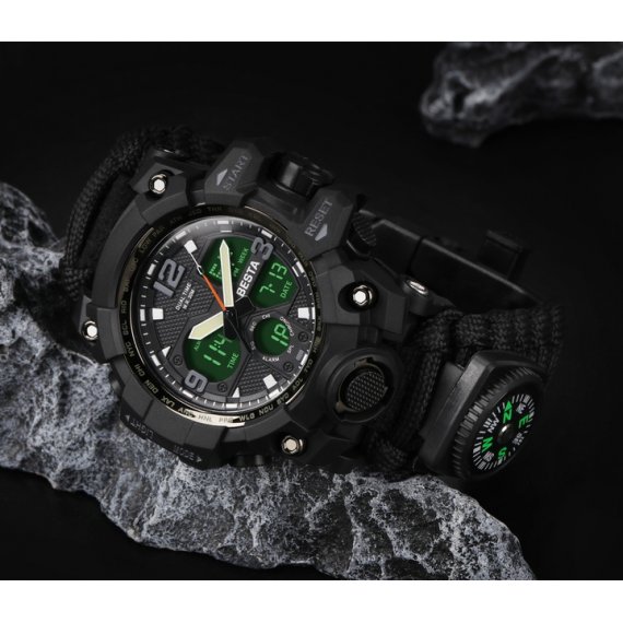 водостійкий тактичний годинник Besta Life Pro AllBlack з компасом - Зображення 3