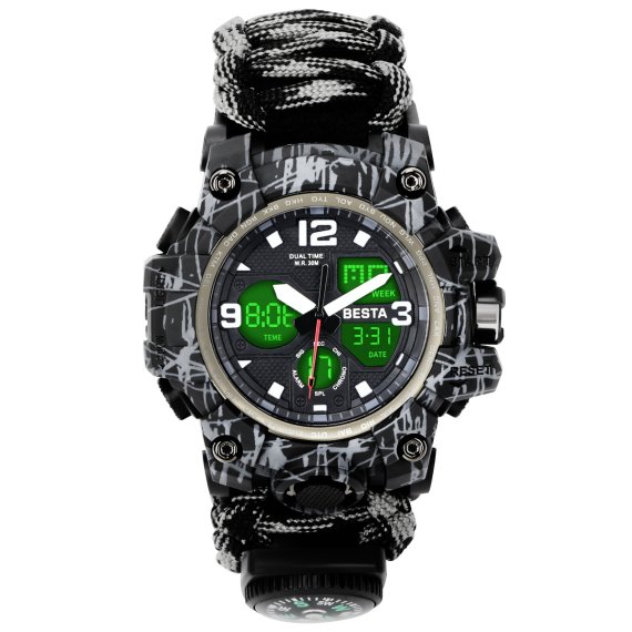 водостійкий тактичний годинник Besta Life Pro Grey з компасом - Зображення 6