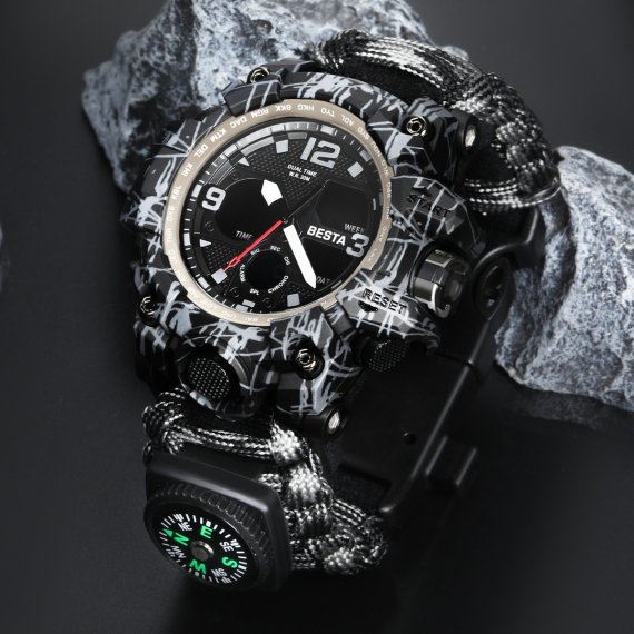 водостійкий тактичний годинник Besta Life Pro Grey з компасом - Зображення 5