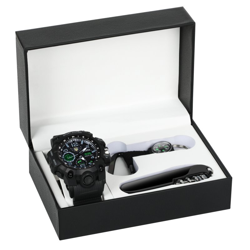 подарунковий набір,водостійкий тактичний годинник Besta Box Peremoga Set , з компасом
