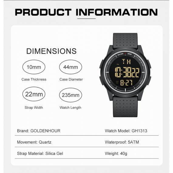водостійкий тактичний годинник GoldenHour Water - Зображення 2