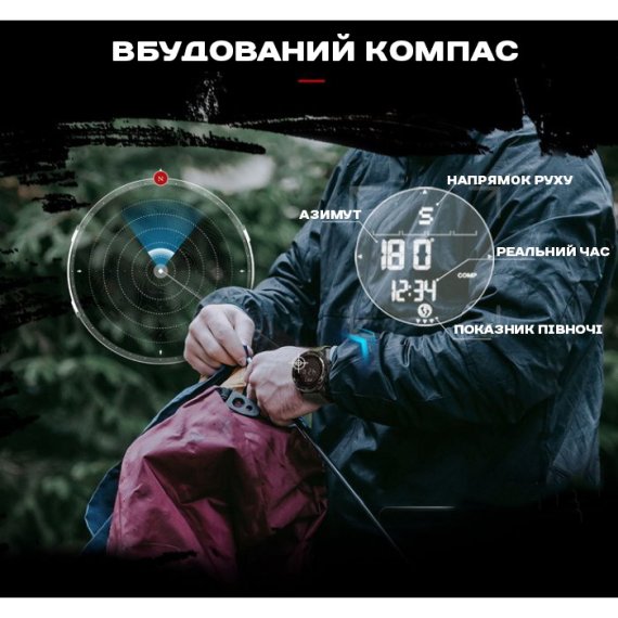 водостійкий тактичний годинник North Edge Alps з компасом - Зображення 3