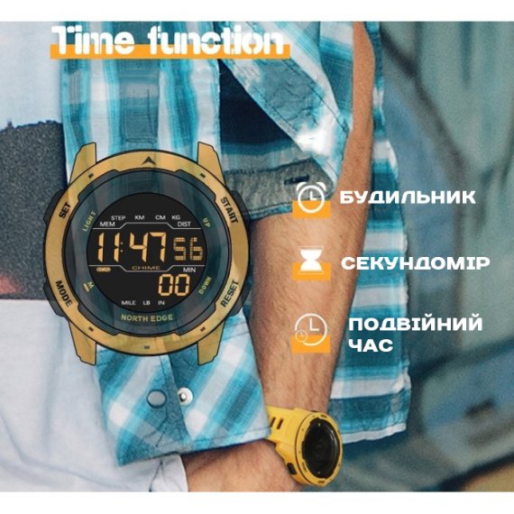 водостійкий тактичний годинник North Edge MARS Pro Black 5BAR - Зображення 5