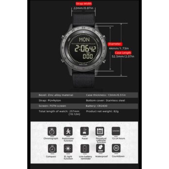 водостійкий тактичний годинник North Edge Tank3 5BAR з компасом