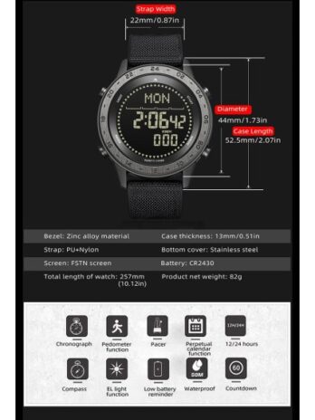 водостійкий тактичний годинник North Edge Tank3 5BAR з компасом