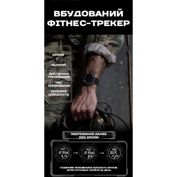 водостійкий тактичний годинник North Edge Tank3 5BAR з компасом - Зображення 3