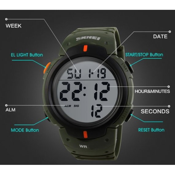 тактичний годинник Skmei Neon 10 Bar - Зображення 3