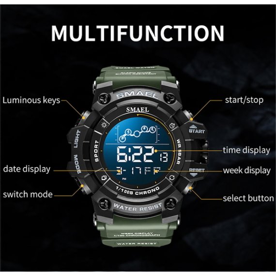 водостійкий тактичний годинник Smael Makro - Зображення 3