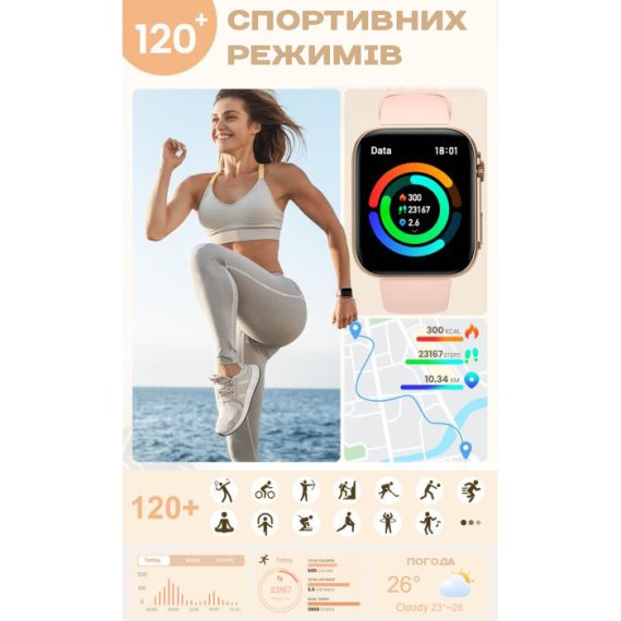 Розумний смарт годинник Smart Sensation Pink, 2 ремінці - Зображення 3
