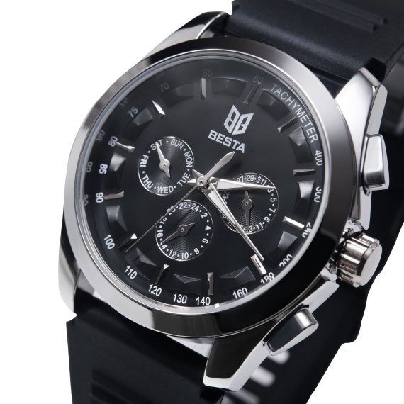 механічний годинник Besta Walker Elastic Black, 2 ремінці - Зображення 5