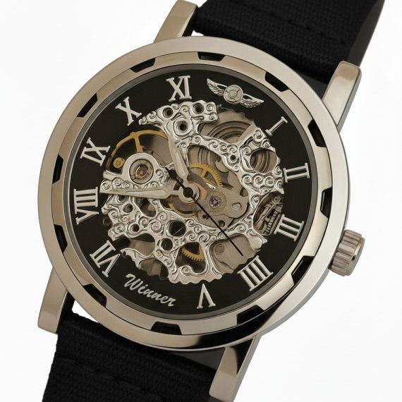 механічний годинник Winner Black Textile Classic, 2 ремінці - Зображення 7