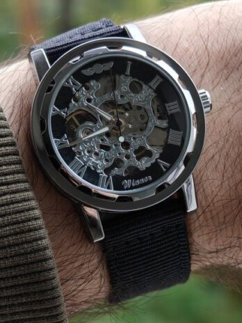 механічний годинник Winner Black Textile Classic, 2 ремінці