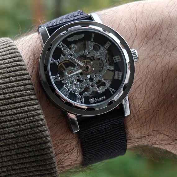 механічний годинник Winner Black Textile Classic, 2 ремінці - Зображення 2